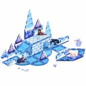 Magnetiniai blokeliai Ice Land gyvūnų figūrėlės, mėlynos, 44 vnt.