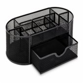 Metal Office Supplies Organizer Container with Drawer, Black