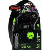 Flexi automatic leash Black Design L tape 5 m color green.