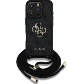 PU 4G Metal Logo Crossbody Strap Case iPhone 16 Pro Max Black