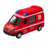 Raudonasis metalinis gaisrinis automobilis, traukiamas atgal, šviesos ir garsai, 1:32