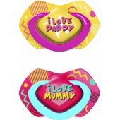 Silikoniniai simetriški čiulptukai NEON LOVE 6-18m 22/ 653 rožiniai 2 vnt.